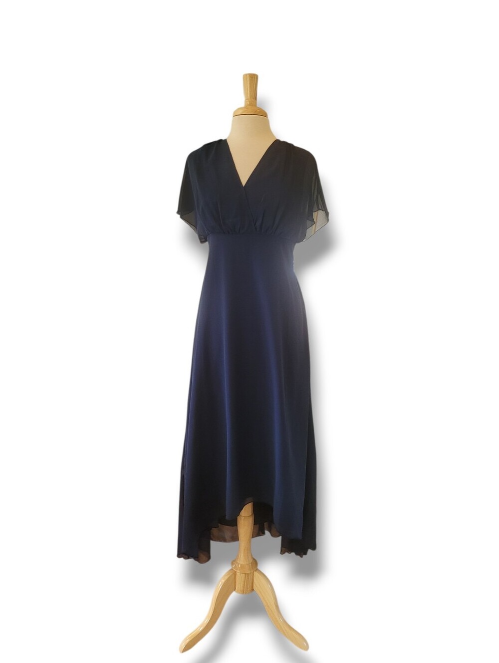Navy Blue Hi-Lo Floaty V-Neck Flutter Sleeve Maxi Dress. Size 10. NWT - Picture 2 of 9